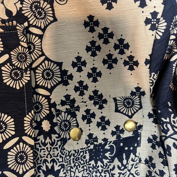 Silk Land  Blazer Jacket Floral Geometric Blue Beige‎ Zip Women's Small Vintage - Picture 3 of 6